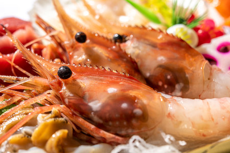 Seafood sashimi japanese food style on white backgroundの写真素材
