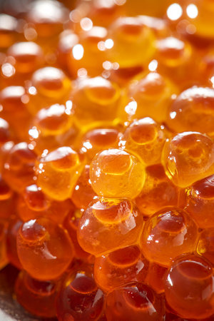 Red caviar close-up. Shallow depth of field.の写真素材