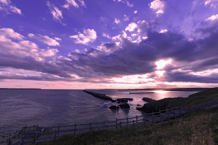 Dramatic sunset on the coast of the Baltic Sea in Polandの写真素材