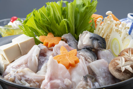 Korean food Sliced mackerel sashimi with vegetablesの写真素材