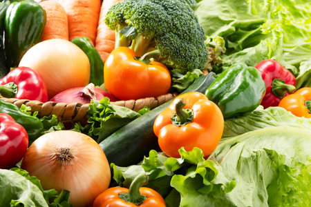 Fresh Vegetables and Fruits as ingredients in cooking. Healthy Food.の写真素材