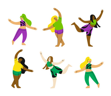 Women go in for sports. Flat illustration isolated on white background. girls are into fitnessのイラスト素材