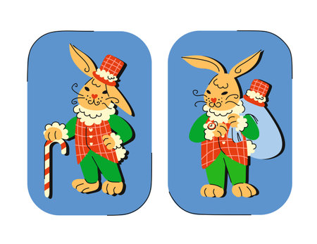 christmas bunnies with gifts. symbol of the new year (2023)のイラスト素材