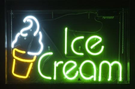close up on a neon ice cream signの写真素材