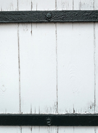 Rough Worn White Painted Wood Plank Background Framed Black Barsの写真素材