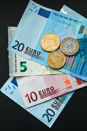 European Currency Euro Banknotes and Coinsの写真素材