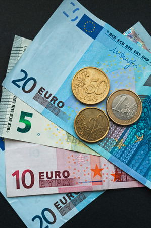 European Currency Euro Banknotes and Coinsの写真素材