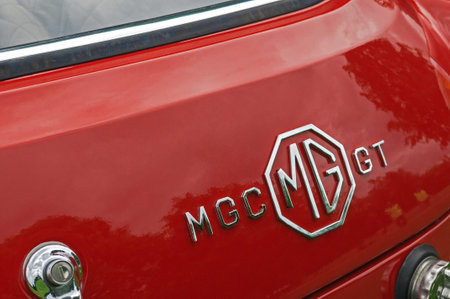 Red MGC GT, Hull, East Yorkshire, England, 11th June 2017, Classic British MG Sports Car, rear view of  red MGC GT sports car, at East Park Classic Car Run.のeditorial素材