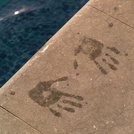 Malpais in Costa Rica,Hand prints on cementの写真素材