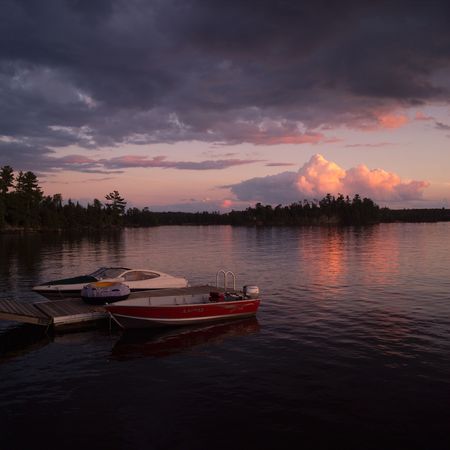 Lake of the Woods Ontario Canada,Boats tied up to a dock