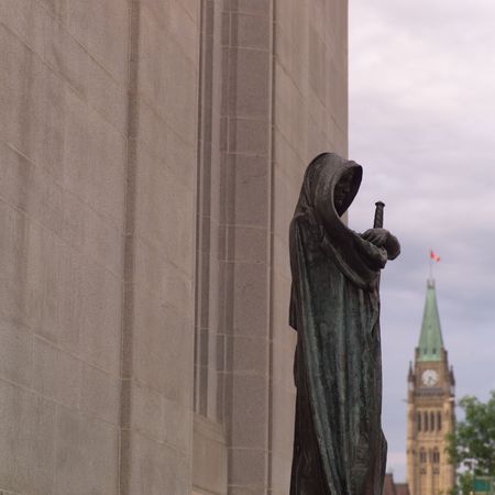 Ottawa Ontario Canada,Statue with the Peace Tower in backgroundの写真素材
