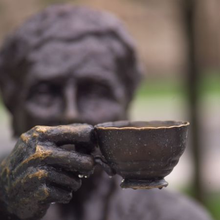 Ottawa Ontario Canada,Statue of a man holding tea cupの写真素材