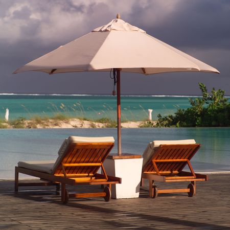 Parrot Cay,Chaise lounge chairsの写真素材