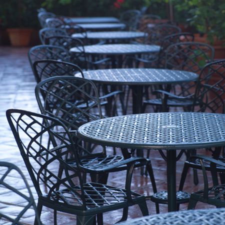 Parrot Cay,Empty iron tables and chairsの写真素材