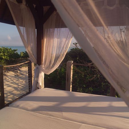 Parrot Cay,Curtains on a beach hutの写真素材