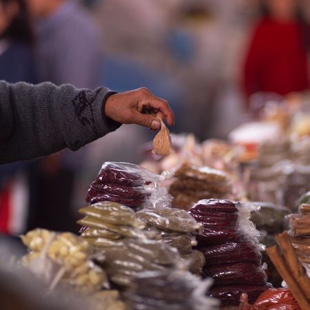 Cusco Market Peru, Stack of food at Peru market