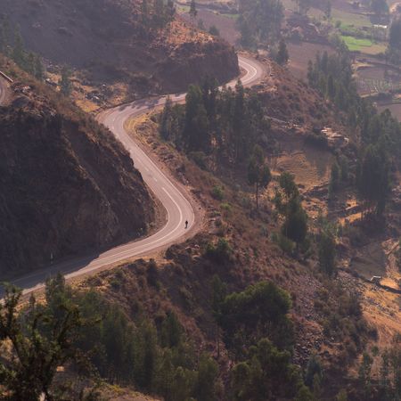 Ruins of Pisaq - Temple of the Sun in Peru, Roads along mountainsideの写真素材