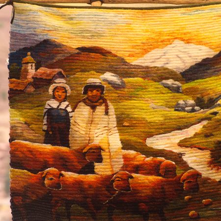 Pisaq Market in Peru, Handmade blanketの写真素材