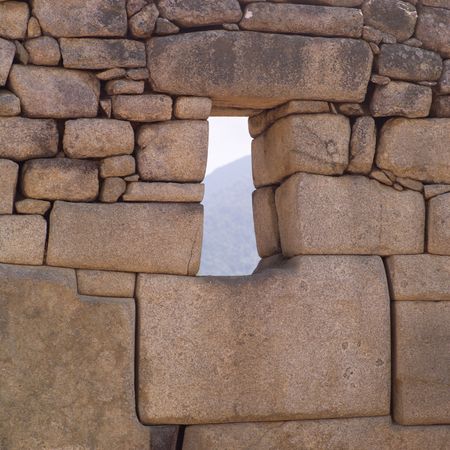 Peru - Machu Picchu, Opening in stone wallの写真素材