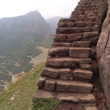 Peru - Machu Picchu, Stone steps up mountainsideの写真素材