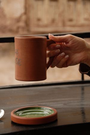 Peru, Hand holding a cupの写真素材