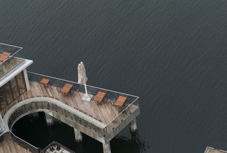 Vancouver British Columbia, Restaurant deck over waterの写真素材