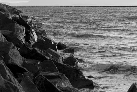 Vancouver British Columbia, Water crashing into rocksの写真素材