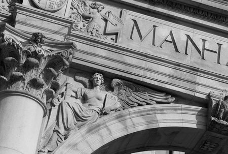 New York City, Ornate façade on building in New York Cityの写真素材