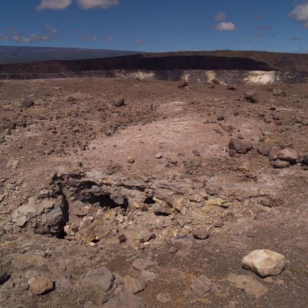A vast landscape of lava rock in Hawaii Volcanoes National Parkの写真素材