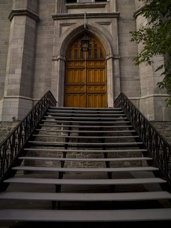 Door of Notre Dame Bacilica in Montreal Quebec Canadaの写真素材