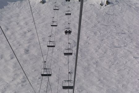 Ski lift in the mountainsの写真素材