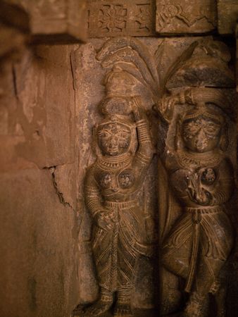 Carving on wall in Abandon City of Fatehpur, Rajasthan Indiaの写真素材