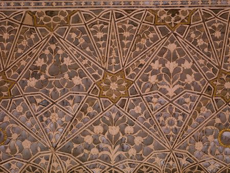 Interior wall in Amber Fort, Jaipur, Indiaの写真素材