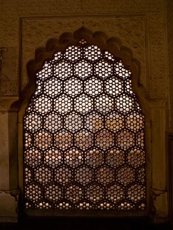 Interior wall in Amber Fort, Jaipur, Indiaの写真素材