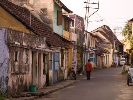 Street scene in Jewtown, Cochin, Kerala, Indiaの写真素材