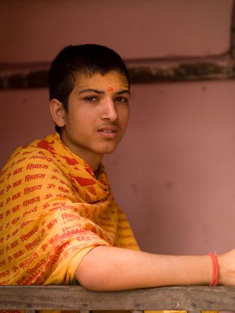 Close up of young man in Indiaの写真素材