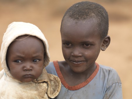 African children in Maasai Village, Africaのeditorial素材