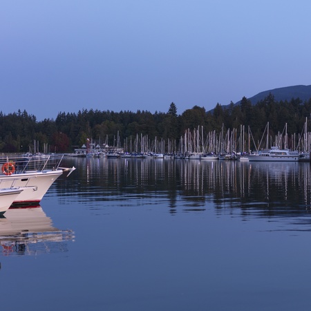 Boats at the marina in Vancouver, British Columbiaの写真素材