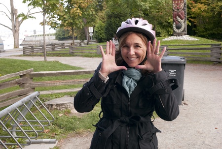 Woman making an expression with her face in Vancouver, British Columbia, Canadaの写真素材