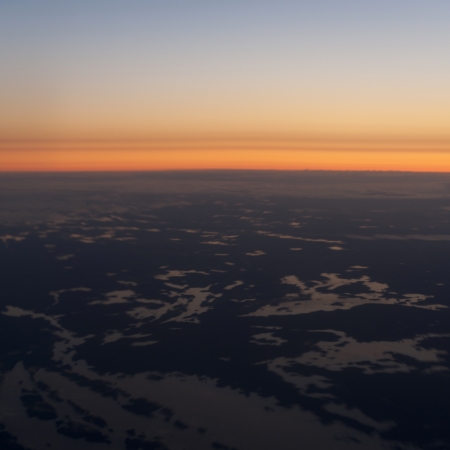 Panoramic view of tundra landscape at dusk, Churchill, Manitoba, Canadaの写真素材