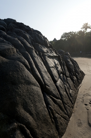 Rock formation on the beach, Sayulita, Nayarit, Mexicoの写真素材