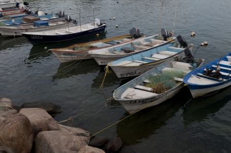 Fishing boats moored at the harbor, Sayulita, Nayarit, Mexicoのeditorial素材