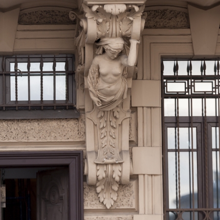 Carving details on the wall of a building, St. Petersburg, Russiaの写真素材