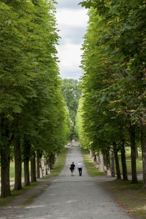 People walking on a path leading to Drottningholm Palace, Drottningholm, Stockholm, Swedenの写真素材