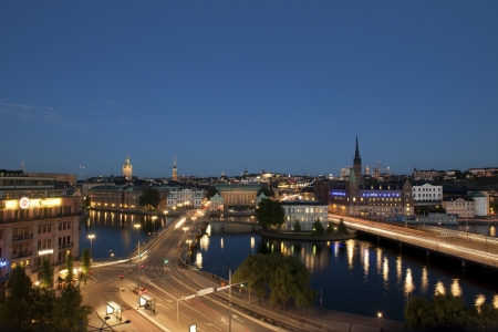High angle view of a city at dusk, Stockholm, Swedenのeditorial素材