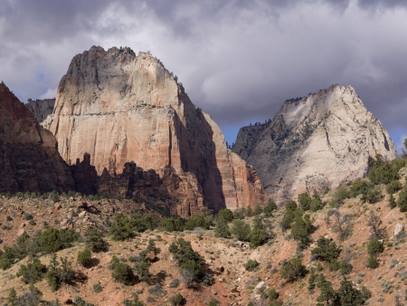 Rock formations on a landscape, Zion National Park, Utah, USAの写真素材
