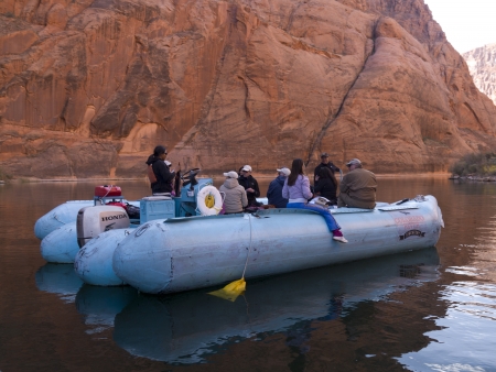 Tourists on a rafter in a river, Colorado River, Glen Canyon National Recreation Area, Arizona-Utah, USAのeditorial素材
