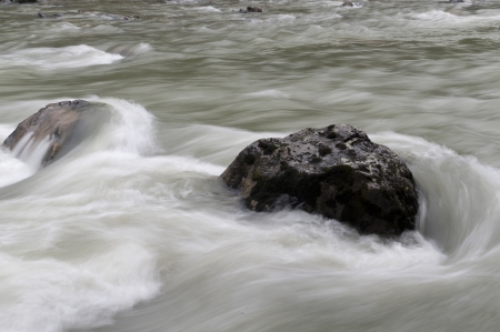 Rocks in the river, Nairn Falls Provincial Park, British Columbia, Canadaの写真素材