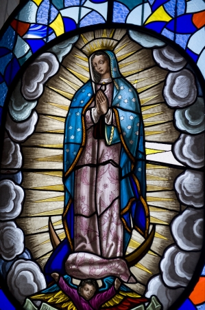 Stained glass window of Virgin Mary, Virgin Mary Of Quito, Panecillo Hill, Quito, Ecuadorのeditorial素材