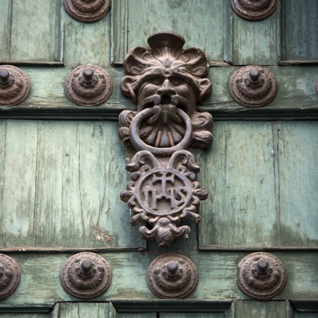 Door knob and rivets on a door, Templo De La Compania De Jesus, Cuzco, Peru